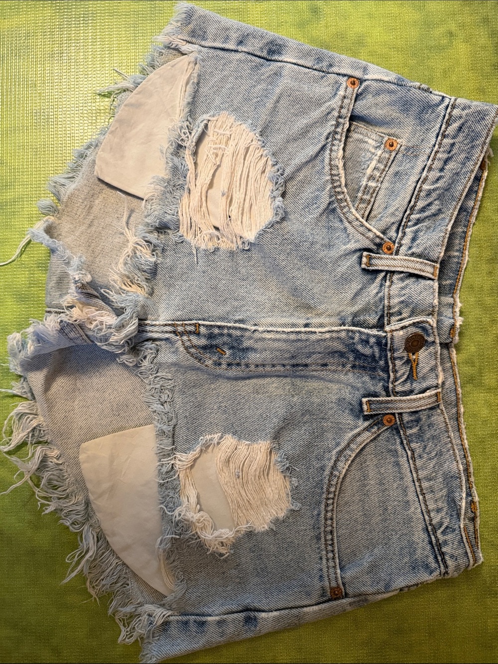 Levi's Light Blue Distressed High-Waist Denim Shorts